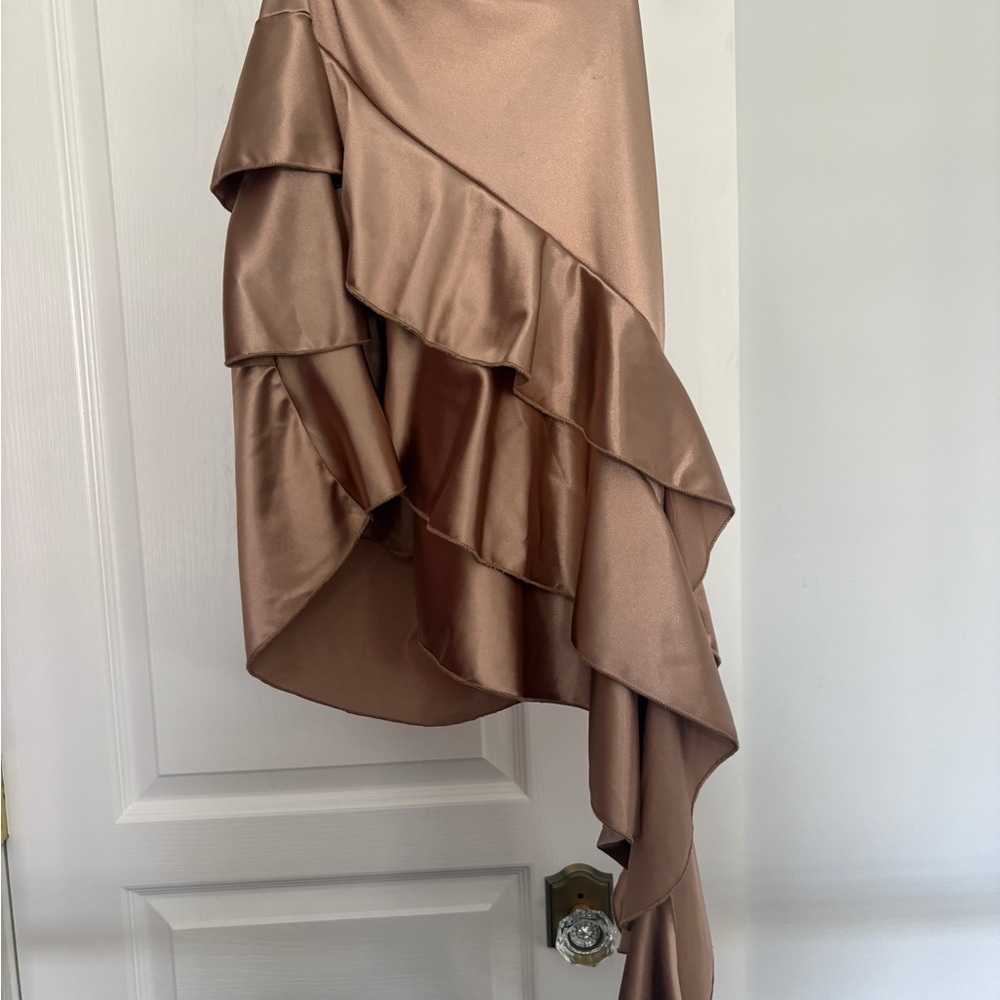 Chic Asymmetrical Satin Skirt - Tan